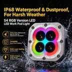 مصابيح القيادة المساعدة S4 RGB LED مقاس 4 بوصات بقوة 440 واط | شعاع كاشف IP68 | التحكم عبر تطبيق البلوتوث