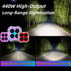 مصابيح القيادة المساعدة S4 RGB LED مقاس 4 بوصات بقوة 440 واط | شعاع كاشف IP68 | التحكم عبر تطبيق البلوتوث