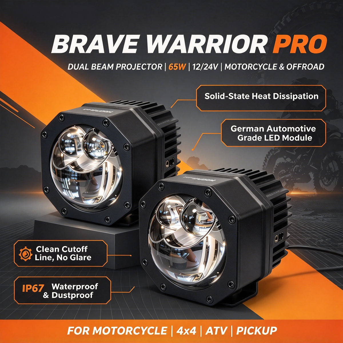 Brave Warrior Pro 65W Bi-LED Projector Auxiliary Light | Solid-State Heat Dissipation