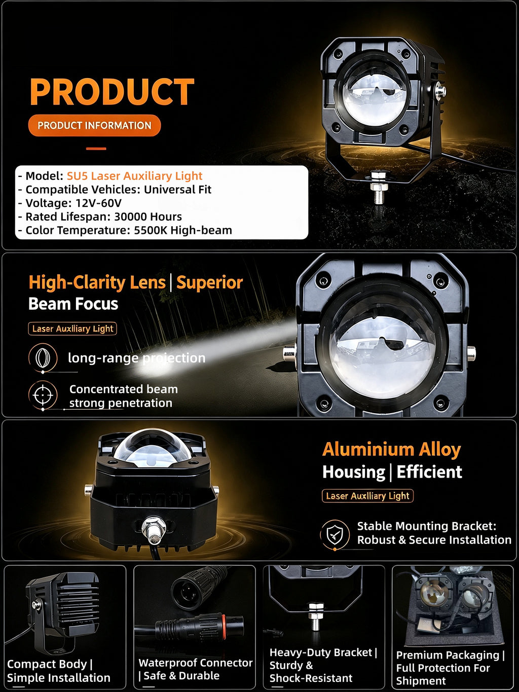 SU5 80W Laser Projector Spot Light Dual Color| IP67
